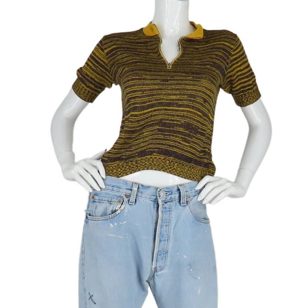 Vintage Striped Knit Polo T-Shirt Sweater 60s 70s
